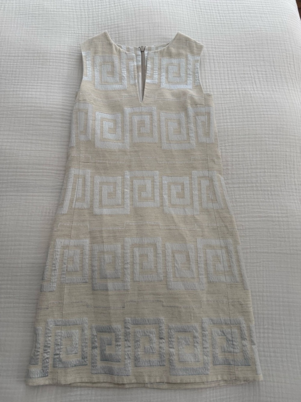 Tory Burch Cream Shift Dress with White Geometric Motif